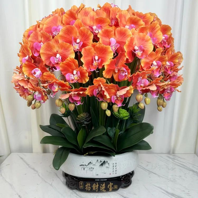 高档仿真蝴蝶兰花新款手感保湿客厅电视柜全套装饰插花高颜值假花
