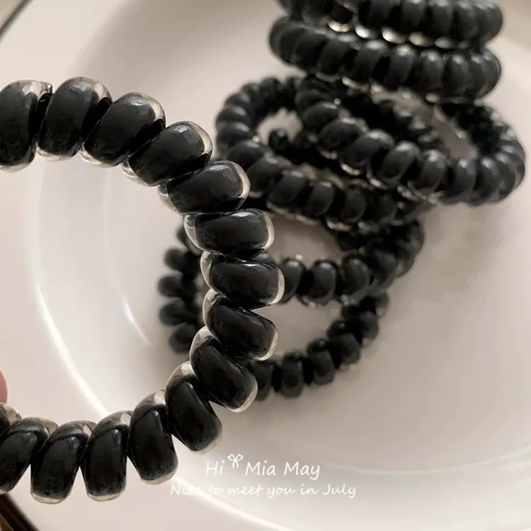 果冻黑色无痕电话线发绳发圈2024年新款高级感头绳女扎头皮筋头饰