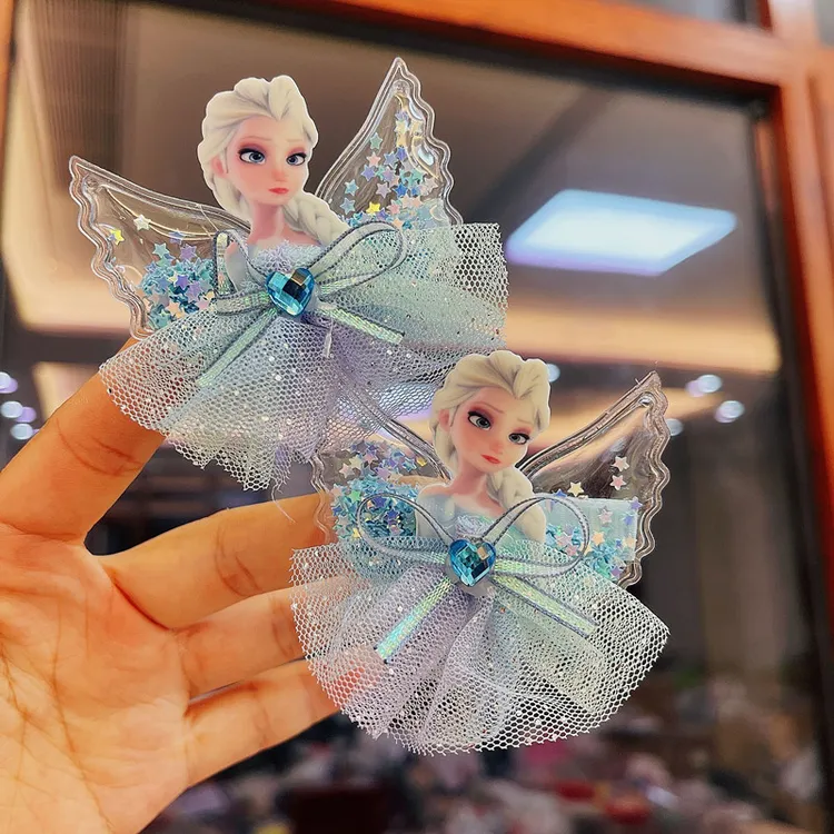 新款网红翅膀冰雪奇缘发卡儿童流沙艾莎发夹发饰爱莎公主女童头饰