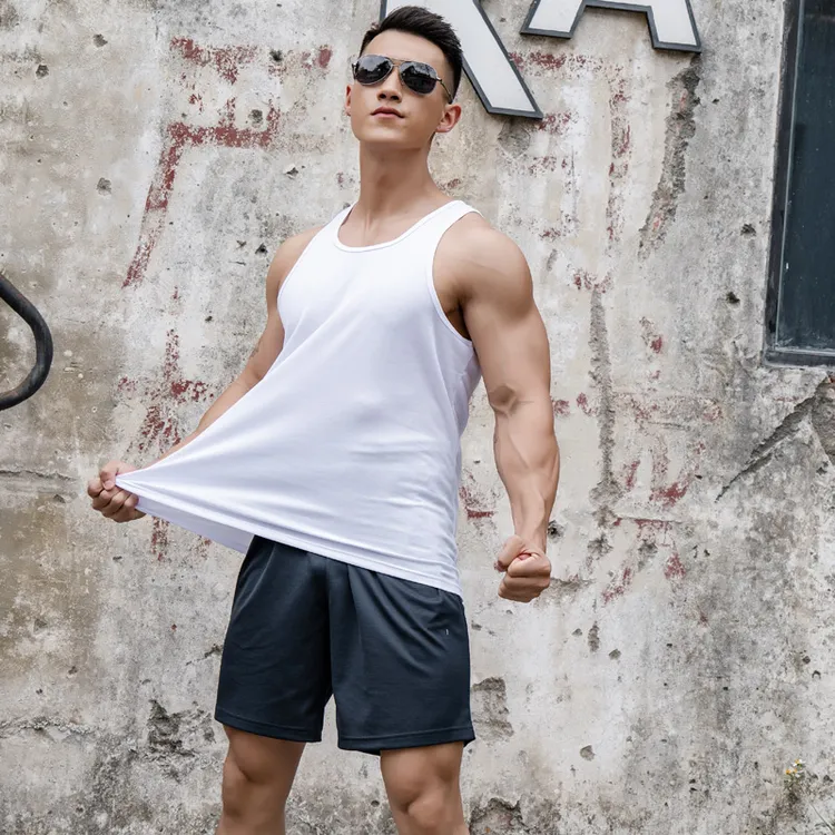 正品白背心男夏季运动健身圆领体能训练服透气速干吸汗无袖衫