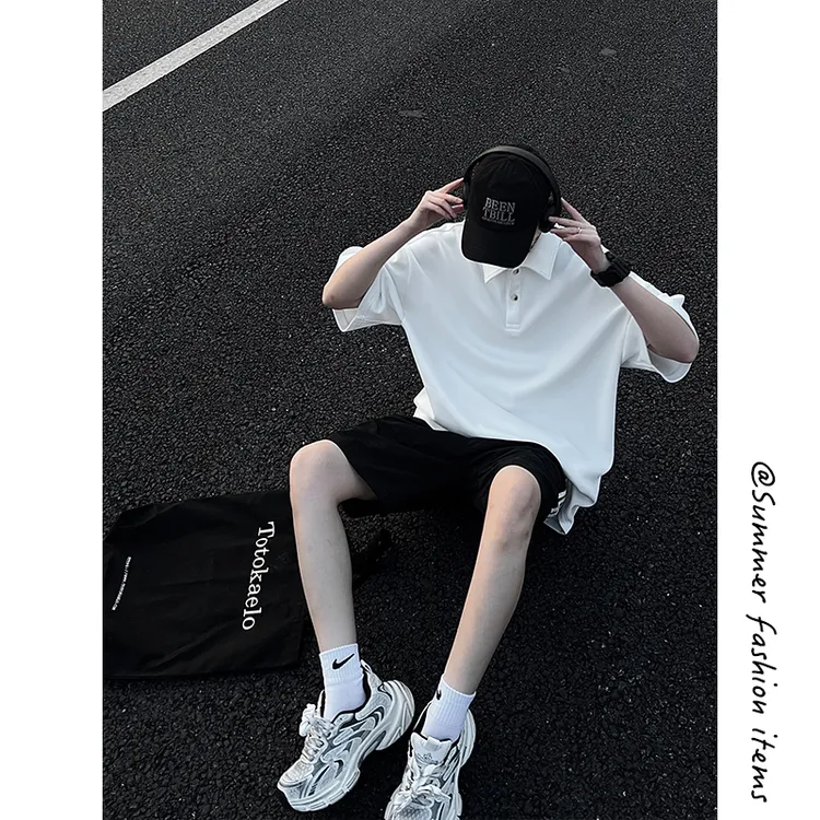 夏季新款复古简约POLO衫男女美式潮牌大码重磅休闲情侣短袖T恤