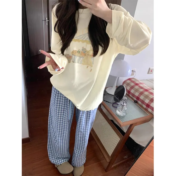 纯棉t恤女秋装2025新款韩版减龄洋气设计感趣味印花长袖圆领上衣