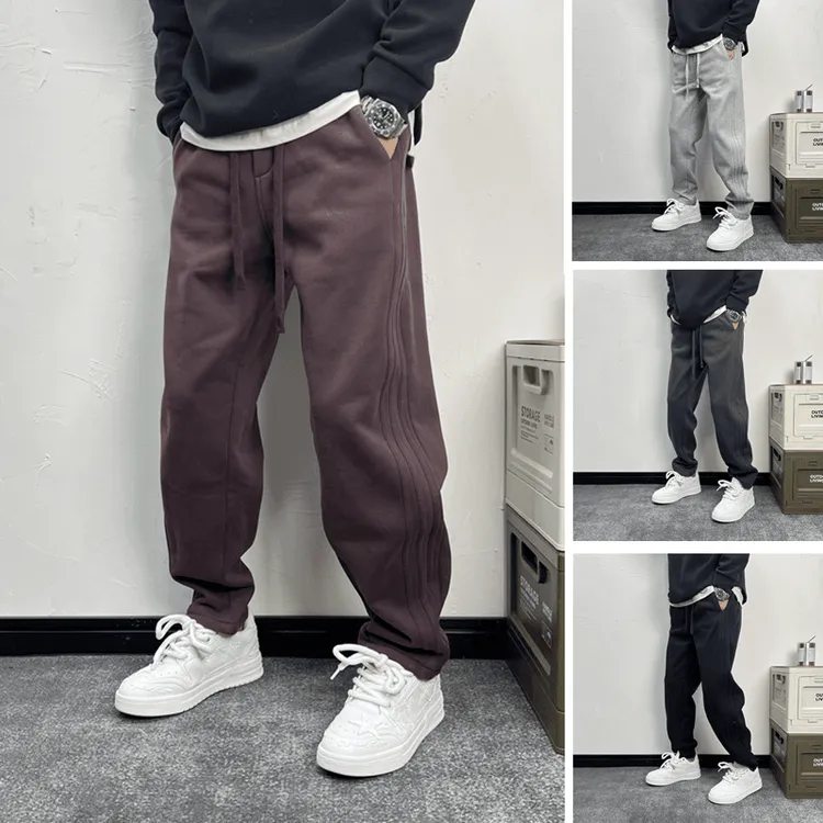 春季新款显瘦香蕉裤男士宽松百搭直筒长裤休闲裤简约条纹哈伦卫裤