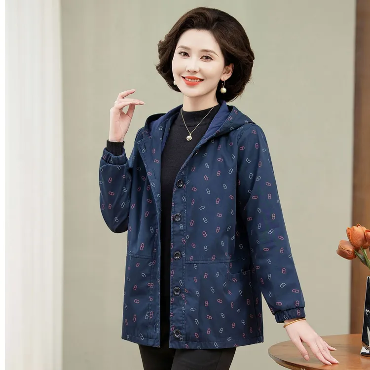 妍菲依依中老年妈妈女风衣纯棉洋气中老年女装妈妈装妈妈冬装外套