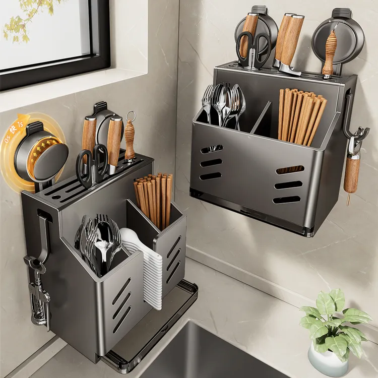 吸盘厨房置物架筷子刀具收纳盒刀架收纳架壁挂式多功能家用置物
