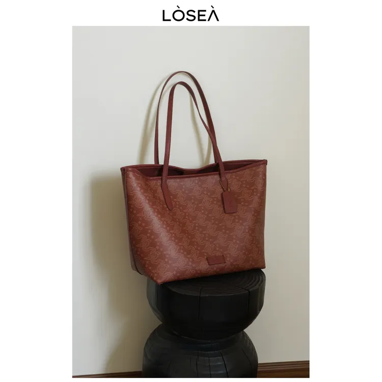 LOSEAx三峡博物馆联名如意云纹托特婚包女2025新款手提红色包包