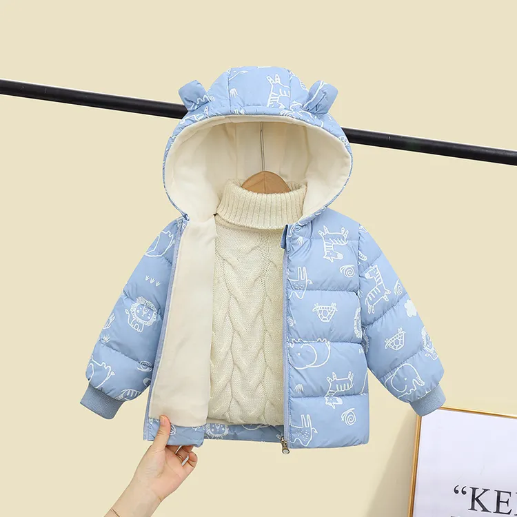 反季宝宝印花棉服加绒加厚2025新款男童女童棉袄小童婴儿冬季棉衣
