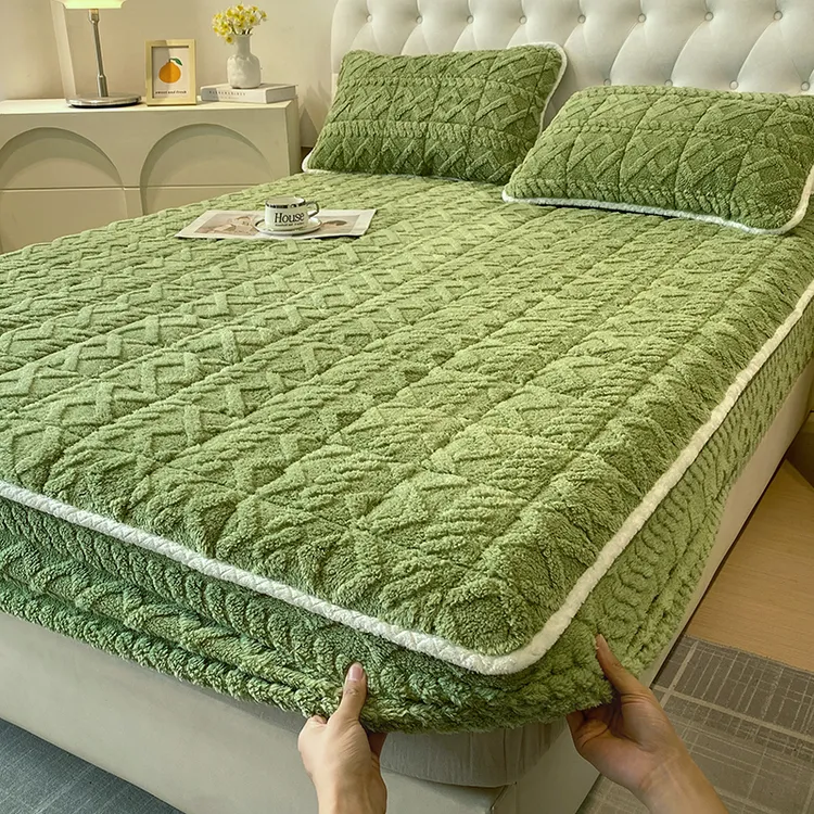 冬季牛奶绒夹棉床笠单件加厚保暖床罩席梦思床垫可机洗保护套床套