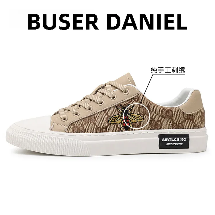 BuserDaniel意大利春夏轻奢男帆布鞋小蜜蜂纯手工刺绣透气休闲