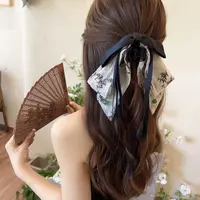 国风水墨画蝴蝶结抓夹女高级感新中式飘带发夹后脑勺鲨鱼夹盘发卡