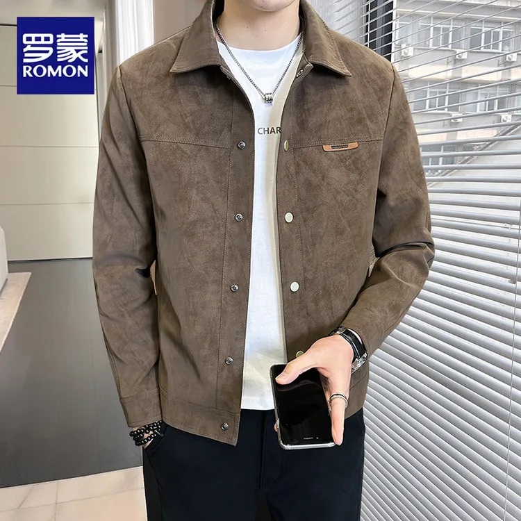 罗蒙2025新款春秋百搭时尚简约休闲风黑色翻领牛仔外套潮流气质男