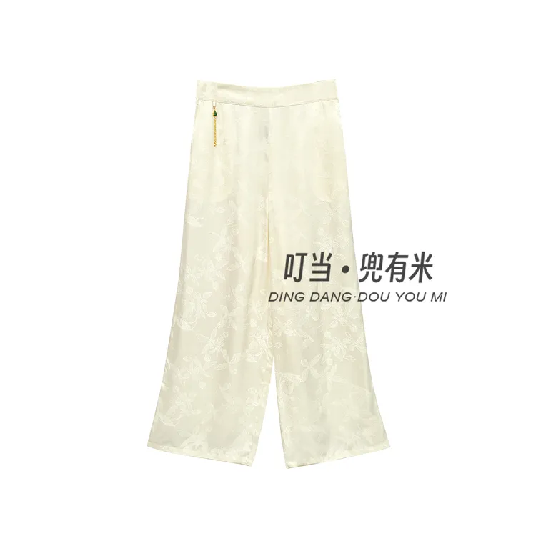 D【】新中式2024时尚休闲百搭提花阔腿裤FB24091002