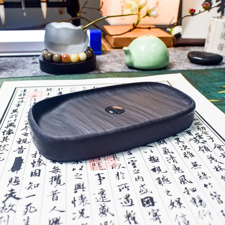 文人淌池素砚便携学生随身原石罗纹磨墨砚台书法书画国画文房四宝