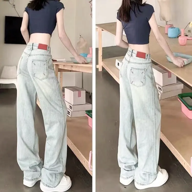 冰川蓝柔软面料超做旧水洗级显瘦刺绣款夏季新款百搭直筒牛仔裤子