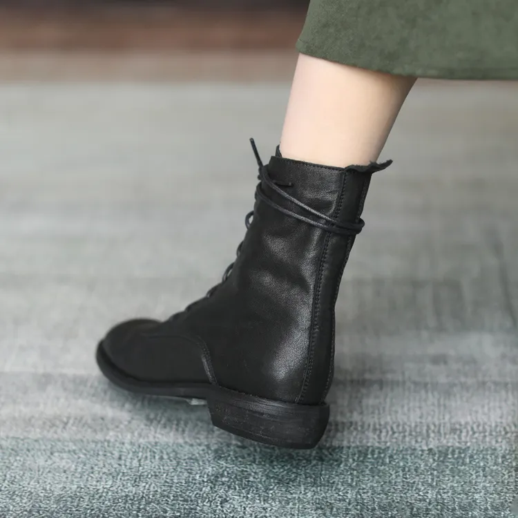 朴素巨舒服guidi鬼帝靴中筒水洗马皮马丁靴瘦瘦靴真皮女中跟短靴