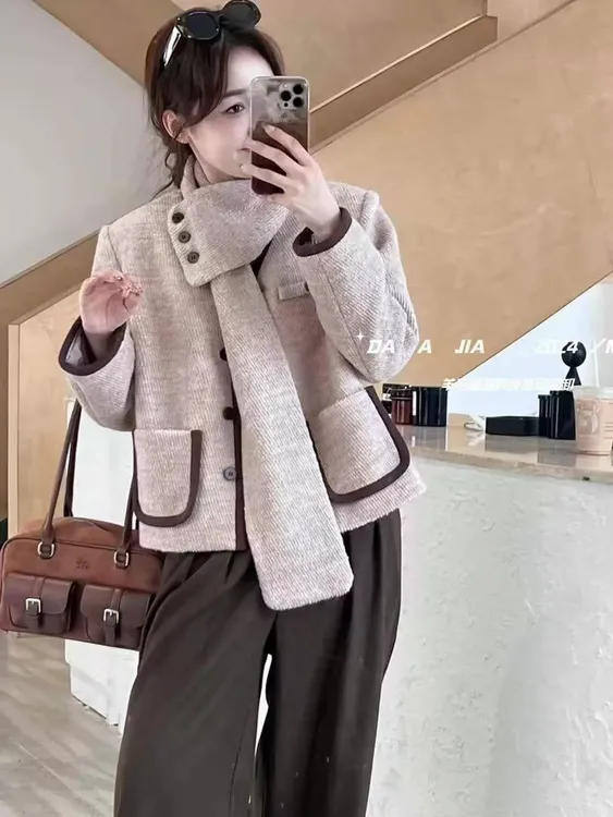 59-219链接毛呢短外套设计感百搭大衣女