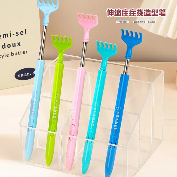 LALA绿色痒伸缩式创意圆珠笔书写颜色造型多功能神器罚抄笔挠痒笔