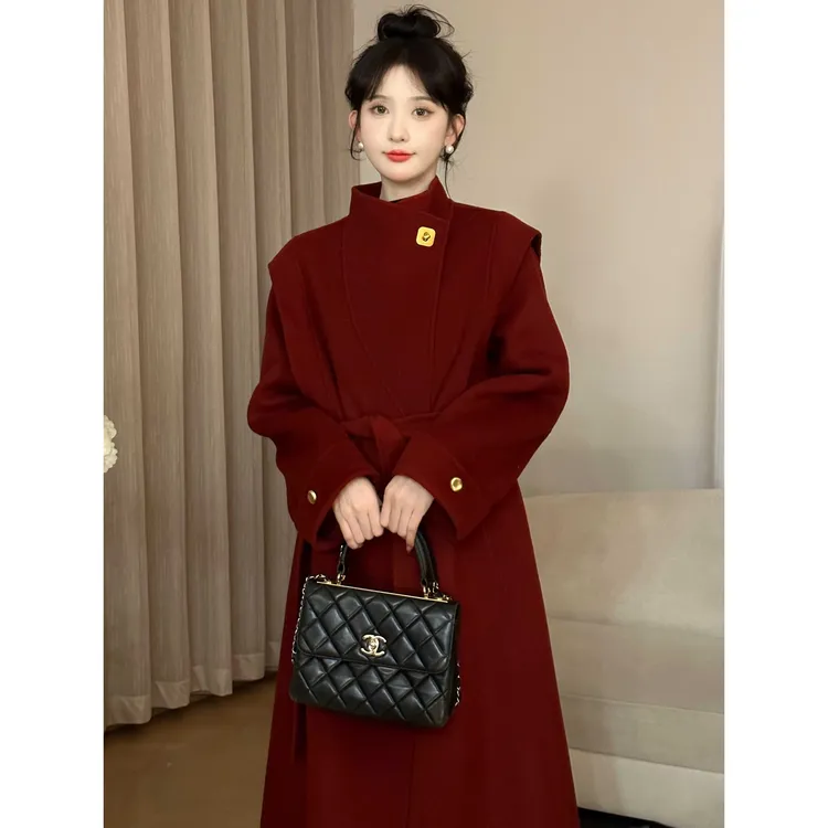 SE【末日黎明】红色双面毛呢外套秋冬中长款呢大衣S2023081901