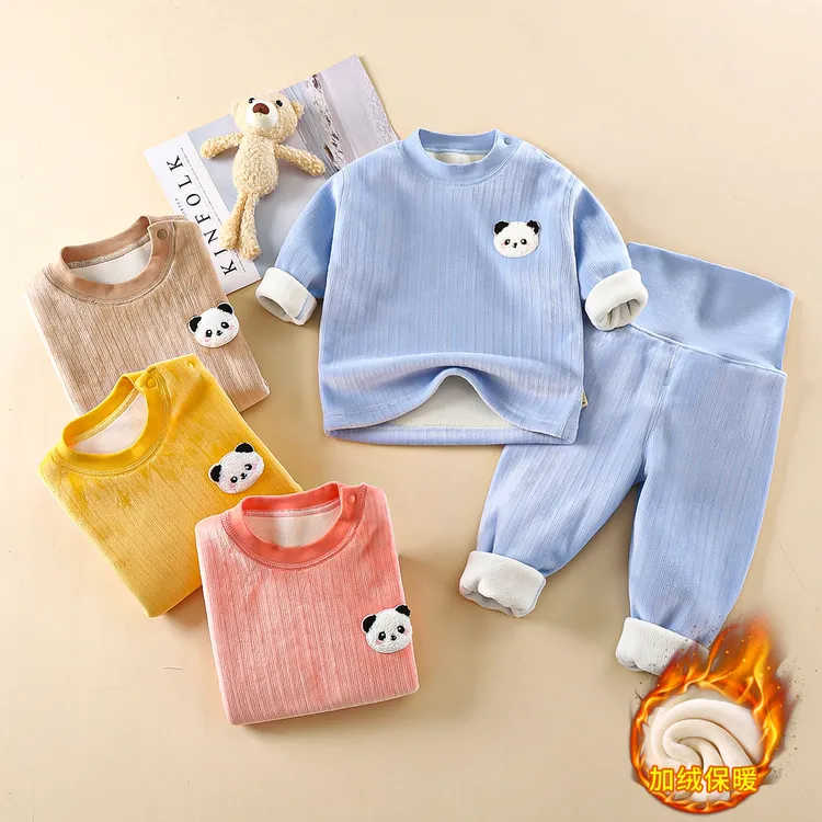 婴儿加绒套装宝宝无骨保暖内衣儿童高腰护肚秋衣秋裤加厚睡衣秋冬