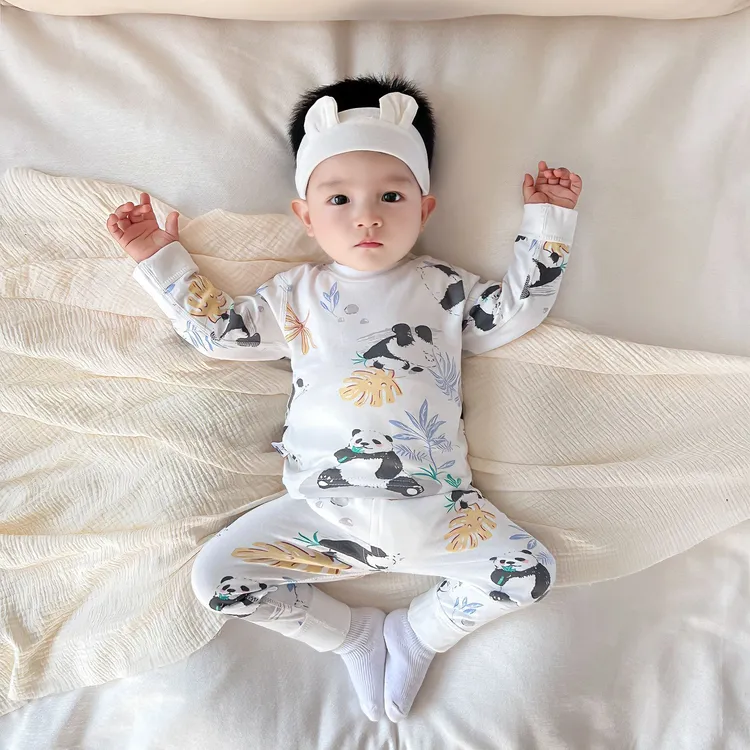 宝宝秋衣秋裤套装纯棉无骨婴儿高腰护肚裤春秋儿童打底家居服睡衣
