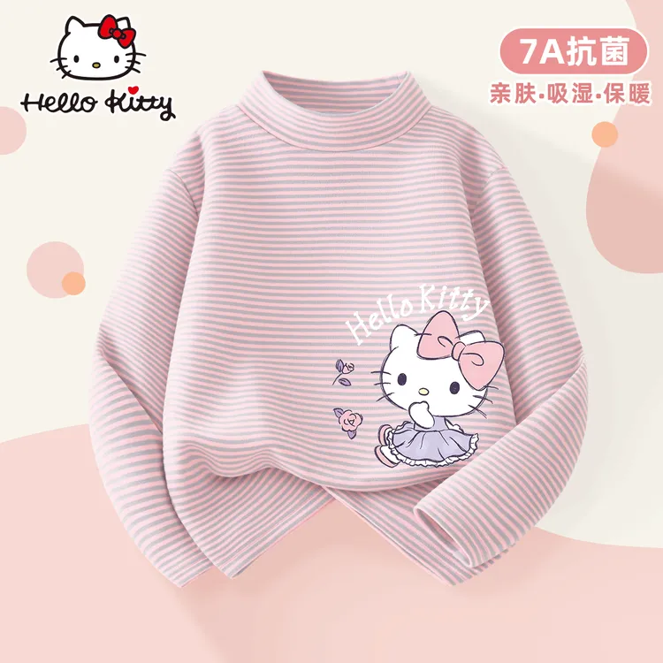 HelloKitty童装冬季女童条纹打底衫上衣半高领女孩长袖保暖打底衫