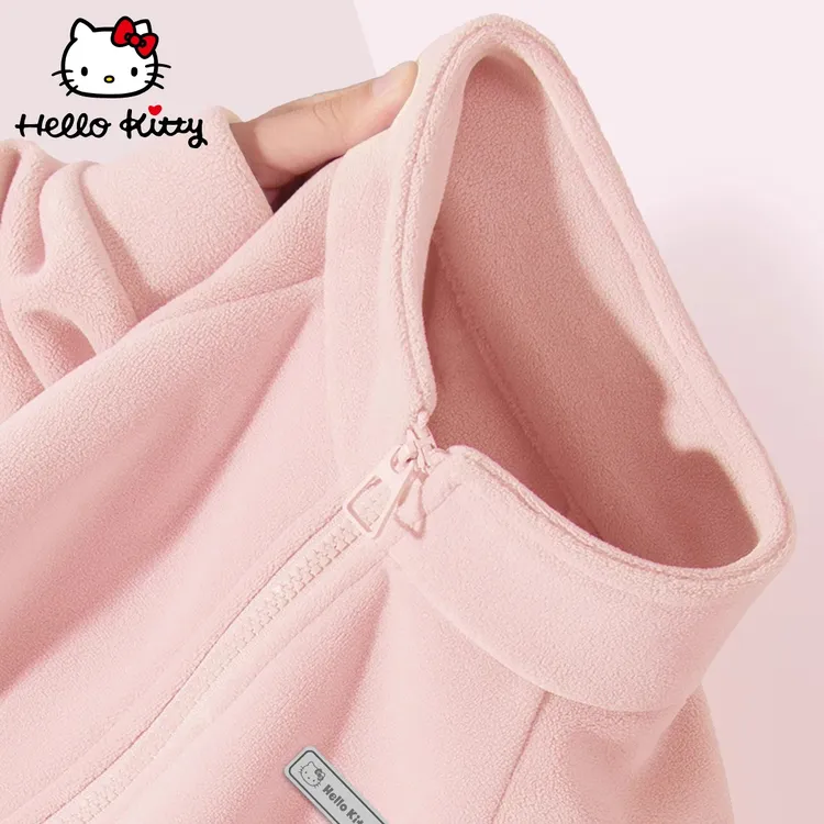 Hello Kitty女童短款外套春秋摇粒绒拉链开衫上衣儿童内胆抓绒衣