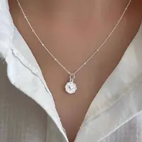 坠链均925银 纯银小圆牌爱心项链女夏甜美轻奢简约花边桃心锁骨链