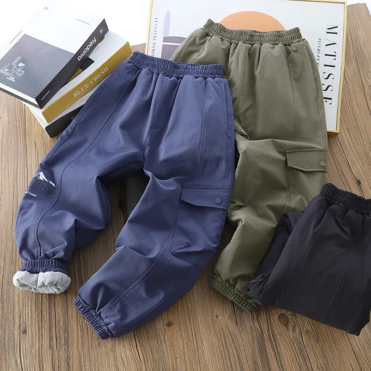 儿童防风夹棉棉裤 男女童保暖收口长裤170中大童秋冬款 88103