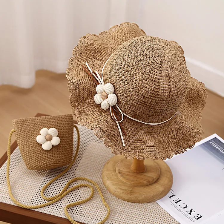夏天女童遮阳草帽小女孩新款公主沙滩防晒大檐帽子女宝渔夫帽夏季