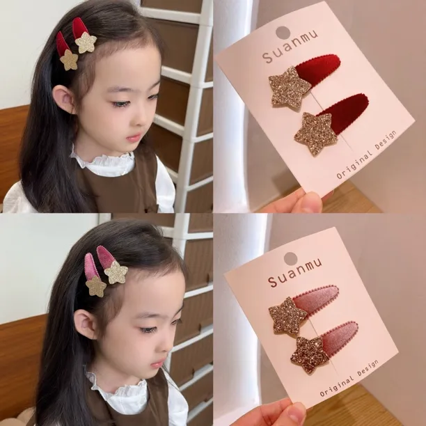 儿童闪粉星星发夹女童丝绒秋冬新款BB夹刘海夹小女孩发卡洋气头饰