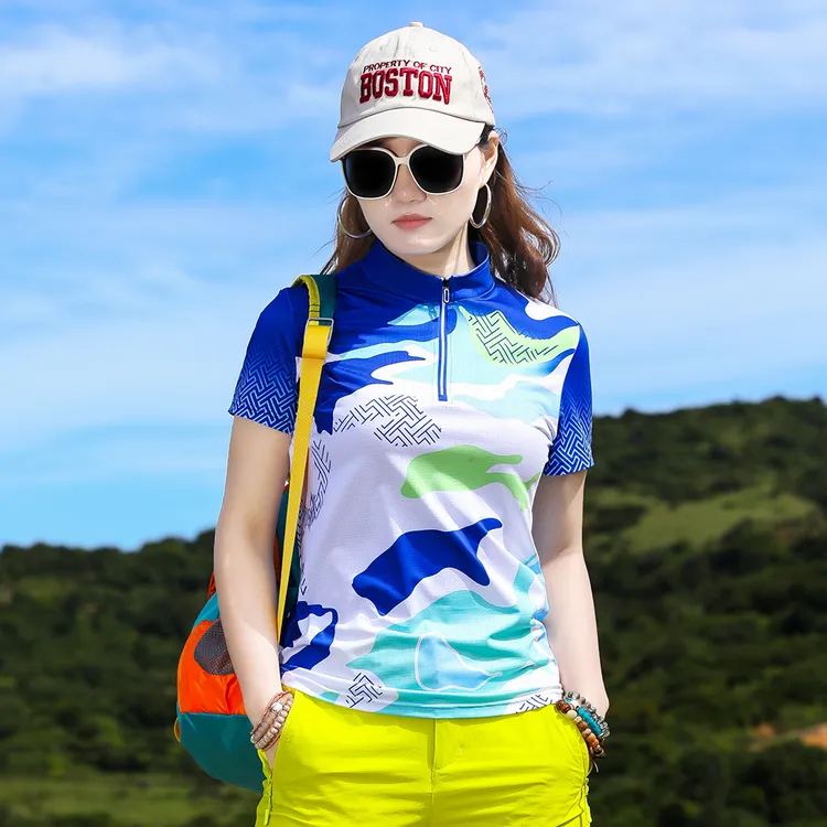 户外迷彩冰丝弹力轻薄透气速干衣女短袖T恤女运动跑步健身快干衣