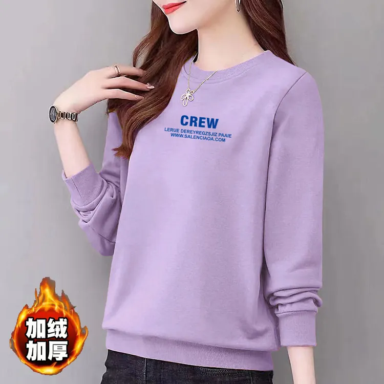 女款【CREW】加绒卫衣百搭宽松保暖冬季新款圆领印花上衣减龄秋冬