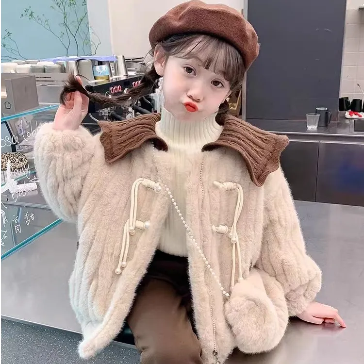 女童毛毛衣外套拉链小香风加绒加厚秋冬2025新款6-12岁潮洋气时髦