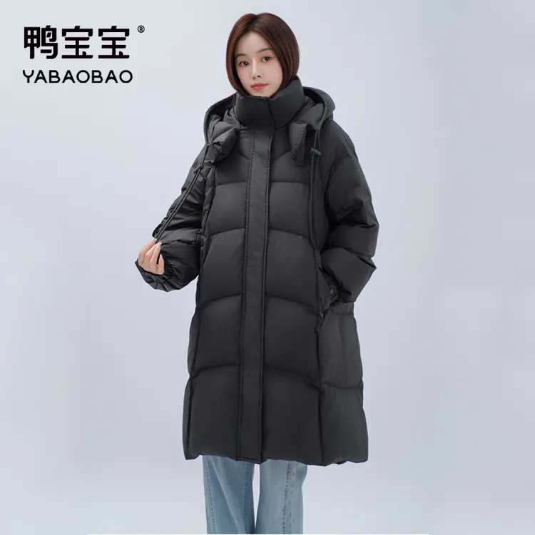 鸭宝宝2025秋冬新款过膝羽绒服女中长款加厚连帽时尚保暖外套xh