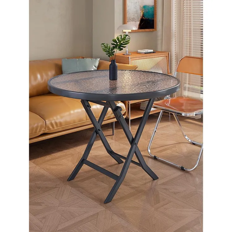 桌子折叠出租房家用餐桌简易饭桌圆桌小方桌网红水纹玻璃阳台茶桌