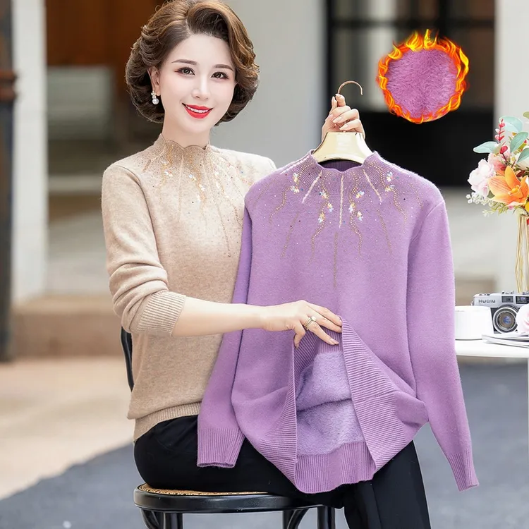 妈妈秋冬洋气质针织衫中年秋装长袖毛衣女装中老年短款打底衫上衣