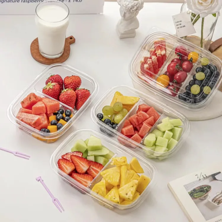 美伊诚泰一次性分格网红透明野餐果切盒长方形分格带盖水果盒