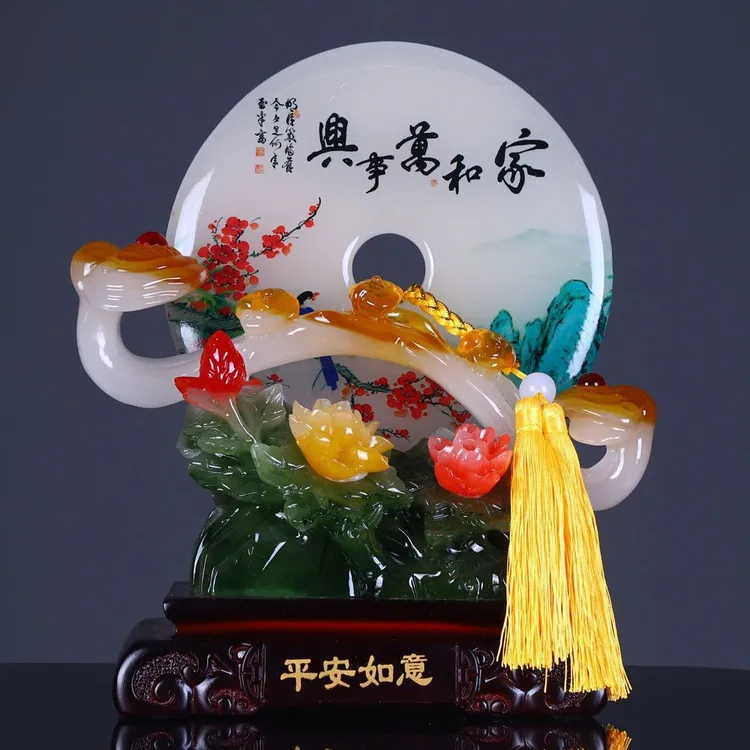 一帆风顺帆船摆件轻奢高档客厅摆件玉石平安扣家和万事兴中古风礼