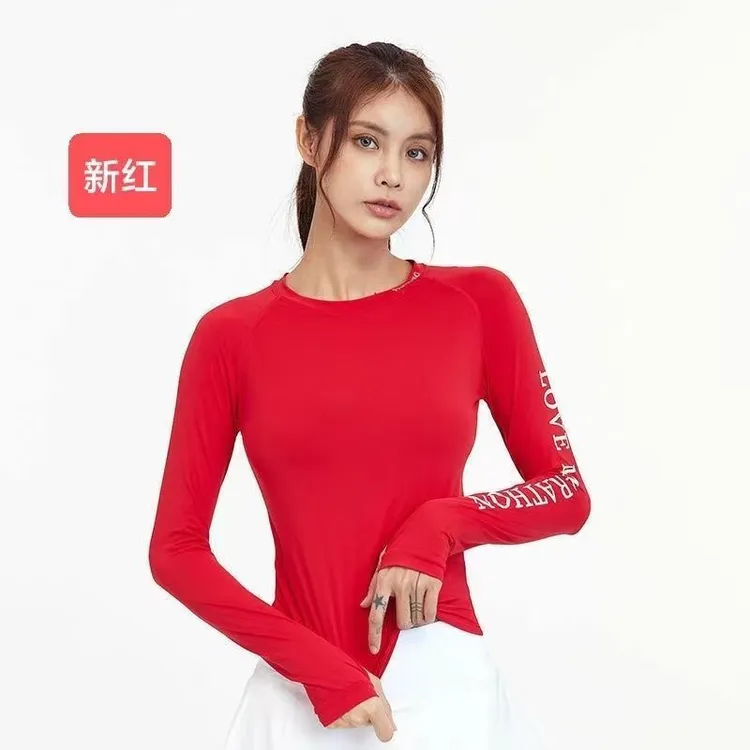 长袖新款防晒速干广场舞宽松瑜伽服t恤网红跑步训练速干衣健身服