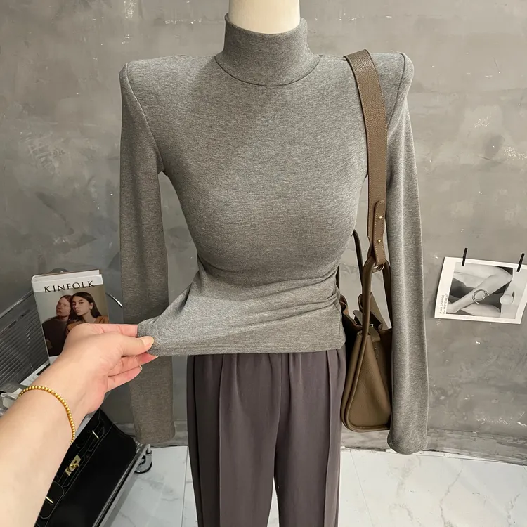 基础款洋气修身百搭半内搭打底衫女长袖T恤纯色弹力韩版上衣秋冬