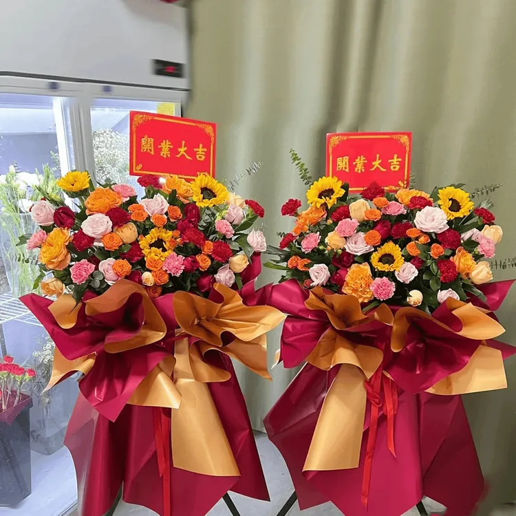 全国可送开业成品大麦花篮鲜花蓝配送团购同城花篮配送小时达上门