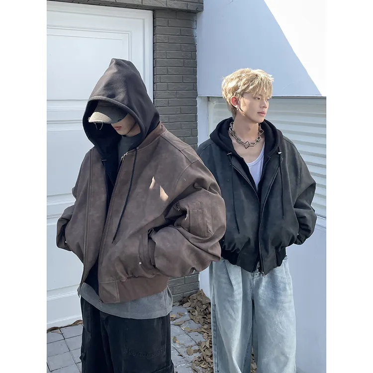 DAY NY冬季bomber加厚重磅pu皮假两件外套宽松短宽boxy版型夹克潮