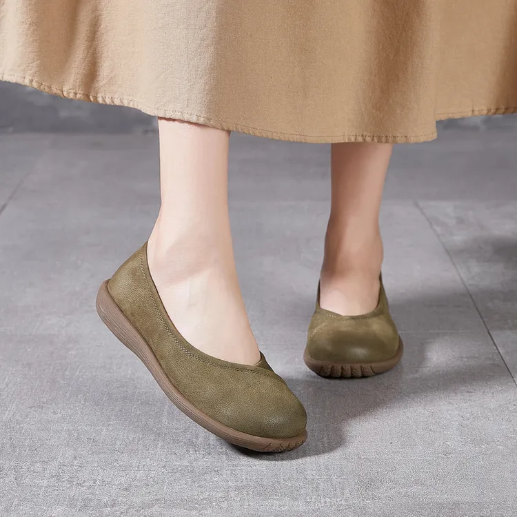 百搭单鞋女春秋妈妈鞋复古软底防滑平底牛筋底软面浅口圆头A361-6