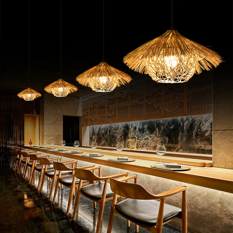 创意藤编草帽灯罩复古日式餐厅个性火锅店藤艺民宿东南亚竹编吊灯