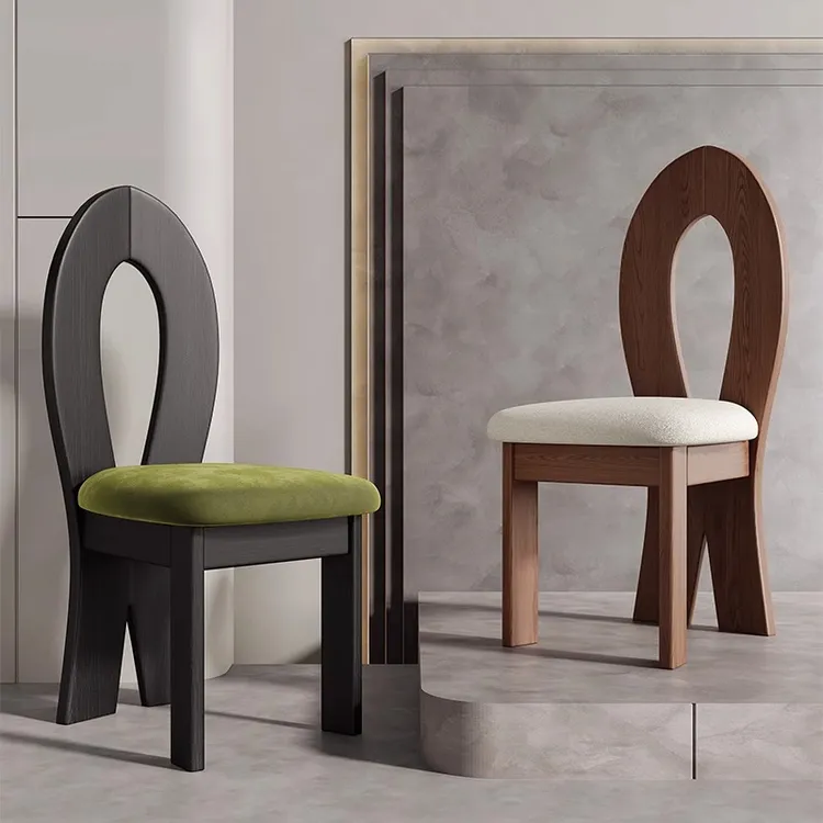 法式复古风实木餐椅家用人鱼餐椅餐厅吃饭椅子梳妆椅软包靠背椅