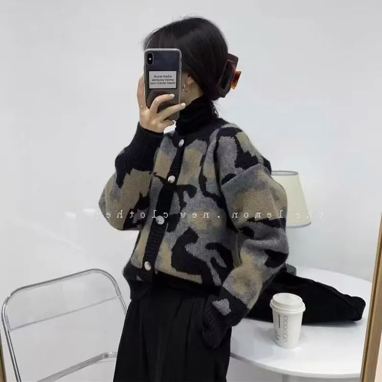 外套女针织衫秋冬新款2024复古宽松高级洋气百搭豹纹针织毛衣开衫