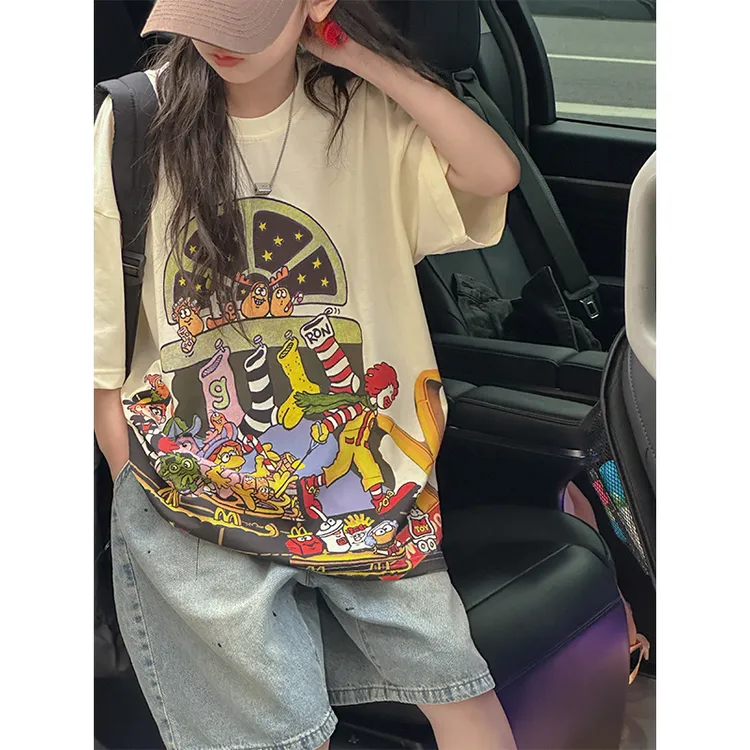 K26403童装女童夏装短袖T恤2025新款儿童宽松半袖休闲时髦打底衫t