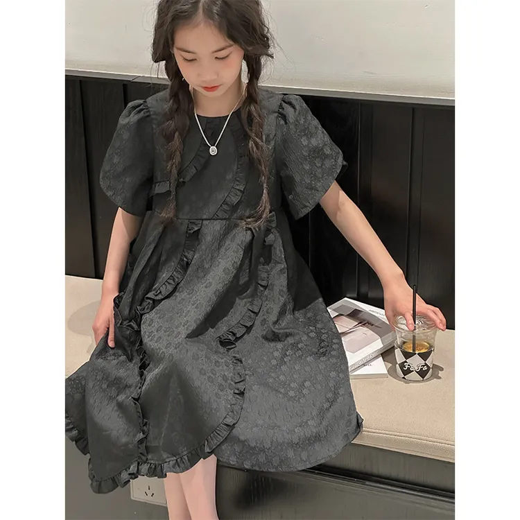 K26063花苞式女童宫廷风连衣裙2025夏季新款短袖裙子气质A字裙潮