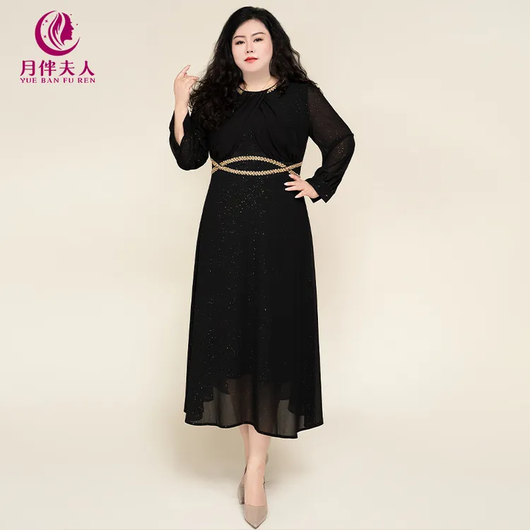 月伴夫人 2024秋季新款大码轻奢高端大码知性网纱连衣裙女3179