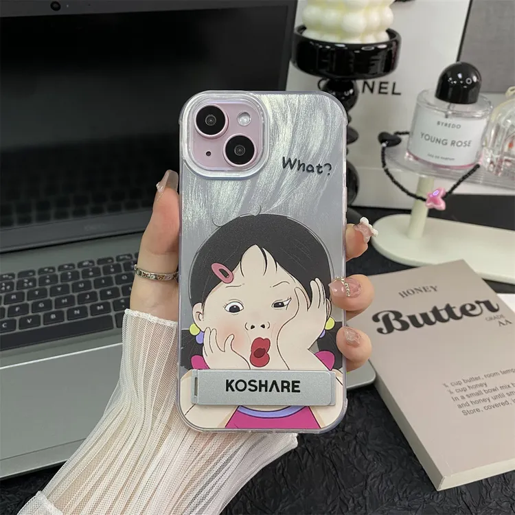 嘟脸女孩羽纱支架壳适用苹果系列防摔创意新款可爱iPhone15手机壳